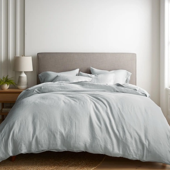 Queen Quince European Linen Duvet Cover Set with box quilted shams - Picture 2 of 5